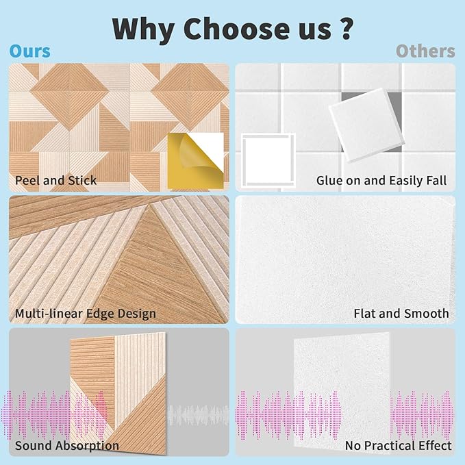 Art3d 6-Pack Self-Adhesive Acoustic Wall Panels for Home Décor, 24 x 24 Inch Soundproofing Panels for Office Studio Bedroom - High Noise Absorption Polyester Fiber, Dawn