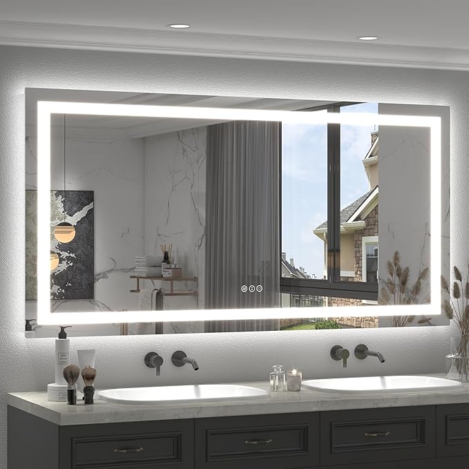 72x36 LED Bathroom Mirror for Wall, Dimmable Lighted Mirror for Wall, Large Illuminated Vanity Mirror with Lights, Anti-Fog, Dimmable, Memory, ETL Lighted (Front lit and Backlit)