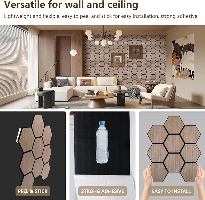 4 Packs Acoustic Wall Panels - Self-Adhesive 3D Wood Slat Wall Panel- Peel and Stick Sound Absorbing Panels for Noise Reducing - Feature Wall Decor for Home & Office