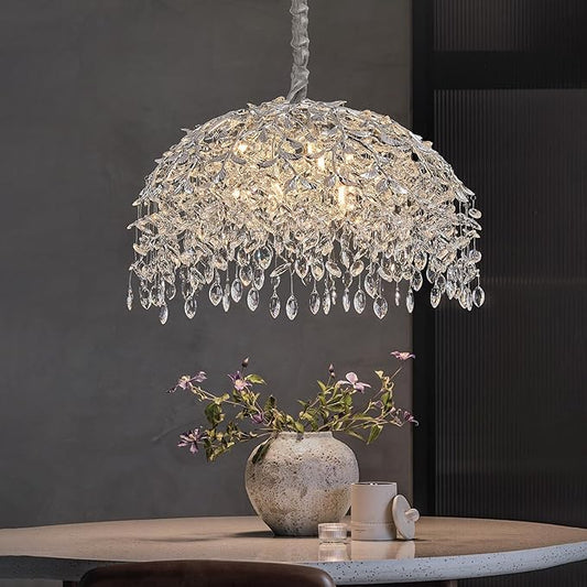 Modern Crystal Chandelier for Dining Room, 31.5" 10-Light Chrome Tree Branch Chandeliers, Luxury K9 Crystal Round Chandeliers for Kitchen Island Living Room