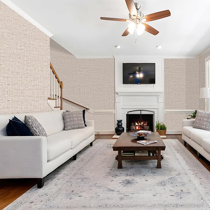 15.75"x590.6" Beige Grasscloth Wallpaper Peel and Stick Removable Textured Wall Paper Self Adhesive Contact Paper Faux Linen Cabinets Drawers Bookshelves Thickened Waterproof Shelf Vinyl Roll