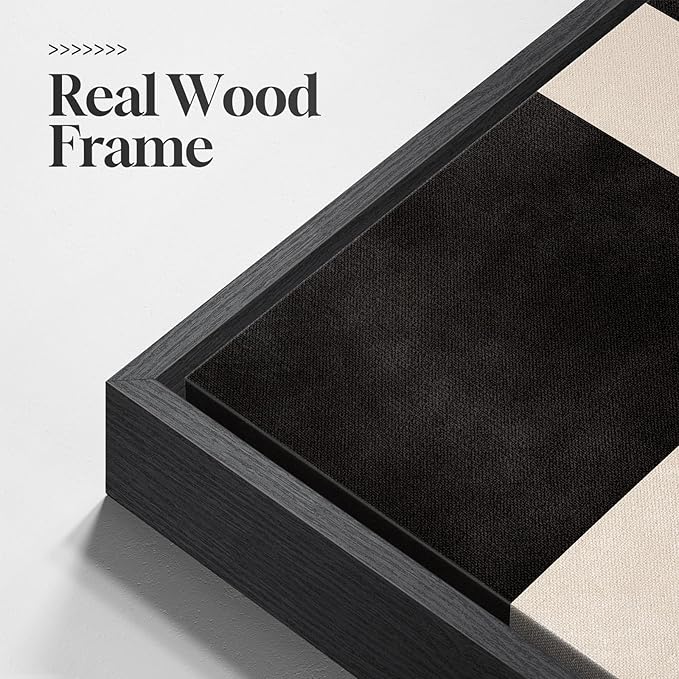 Large Framed Neutral Abstract Wall Art for Living Room, 3 Piece Black Beige Canvas Prints Paintings Artwork for Walls, Modern Minimalist Abstract Pictures for Hallway Office Wall Decor 24x36 In