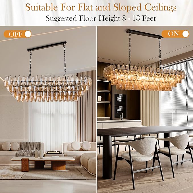 Large Chandelier, 54" Rectangular Drum Chandeliers for Dining Room, 12-Light Modern Round Kitchen Island Hanging Light Fixture for Living Room, Kitchen Island, Foyer- Black