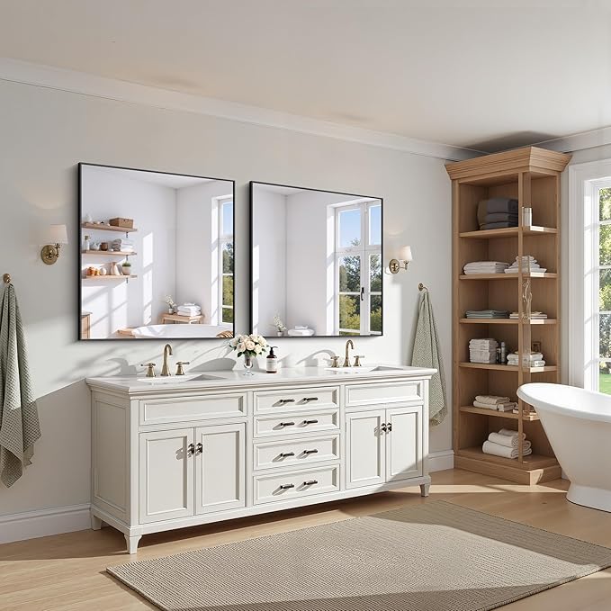 KOCUUY Black Bathroom Mirror, 36x36 Inch Square Mirror for Over Sink, Modern Decorative Wall Mirror for Bedroom Living Room Bathroom, Hang Horizontal/Vertical