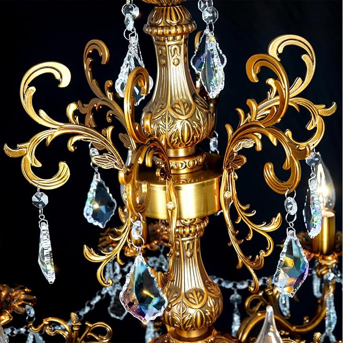 Crystal Chandelier Lighting Modern, Antique Gold Farmhouse Chandeliers 6-Light Crystal Candle Chandelier Ceiling Hanging Light Fixture Entrance Bedroom Kitchen 23"