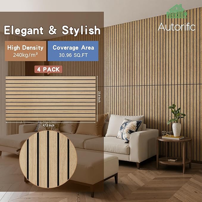 4 Pack Soundproof Wall Panels,Decorative Noise Dampening Panels,Sound Panels with Simulated Wood Grain Finish, 47.2”x23.6”,for Office,Home Theater,Studio,Living Room, Teak