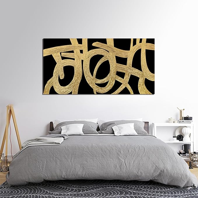 Canvas Wall Art Decor Canvas Wall Art For Living Room Abstract Art Black and Gold Wall Art Decor Modern Textured Abstract Wall Art Prints Large Art Work For Bedroom Office Kitchen Wall Decor 24" x 48"