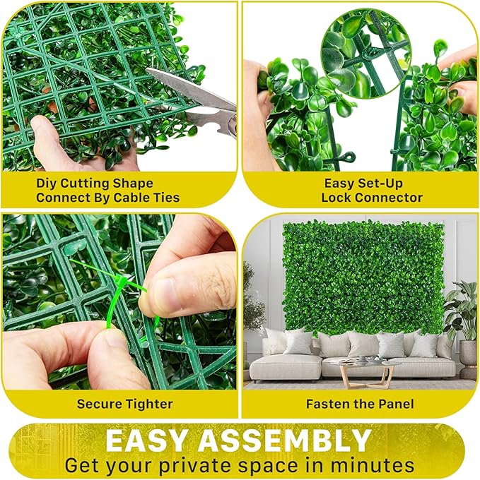 12 PCS Grass Wall Panels,10 x 10 Inch Grass Wall Panels,Artificial Boxwood Panel,Greenery Backdrop Panel for Indoor Outdoor Garden Yard Fence,Wedding Backdrop Decor