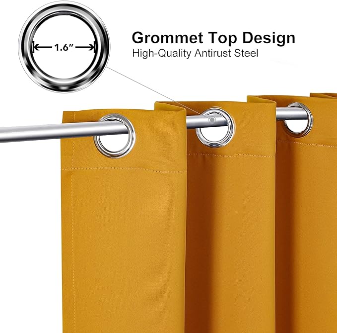 ChrisDowa Grommet Blackout Curtains for Bedroom - Thermal Insulated Room Darkening Curtains for Living Room (1 Panel Set, Mustard Yellow, 52W x 45L)