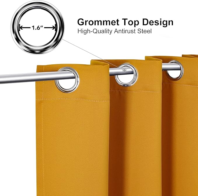 ChrisDowa Blackout Curtains 36 Inches Long for Living Room, Grommet Thermal Insulated Room Darkening Curtains for Bedroom (1 Panel Set, Mustard Yellow, 42W x 36L)