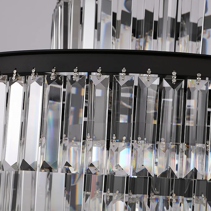Black Modern Style Crystal Chandeliers & LightsRound Hanging Classic, Pendant Ceiling Chandelier Lighting Fixture 5-Tier for Dining Room Living Room(24 inch,Black)