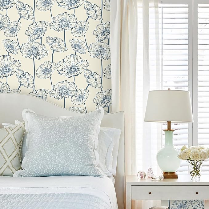 Orainege Peel and Stick Wallpaper Floral Contact Paper Blue and Beige Wallpaper 17.3inx196.8in Self Adhesive Wall Paper Boho Removable