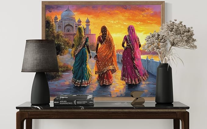 India Art Print Poster, Asia Oriental Countries Culture Wall Art Asian Paintings for Bedroom Bathroom Living Room Decor 97 (India, 24 x 36 inches, Wood Frame)