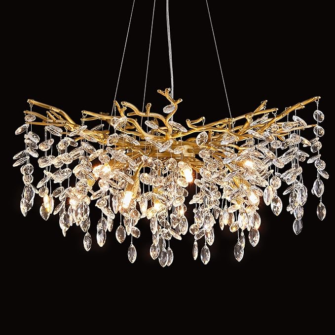 Modern Tree Branch Crystal Chandelier Luxury Gold Crystal Pendant Lighting 30" Contemporary 10-Light Chandeliers for Dining Room Kitchen Bedroom Living Room