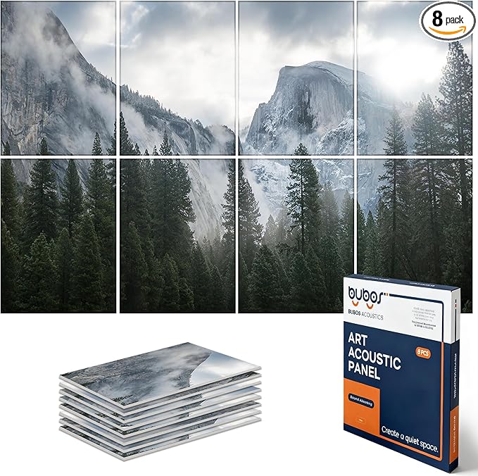 BUBOS 8 Pack Art Acoustic Panels Soundproof Wall Panel,47.2X31.4 Inches Sound Absorbing Panel,Self-Adhesive Decorative Acoustical Wall Panels, Acoustic Treatment for Ceiling Home Office（Forest2）