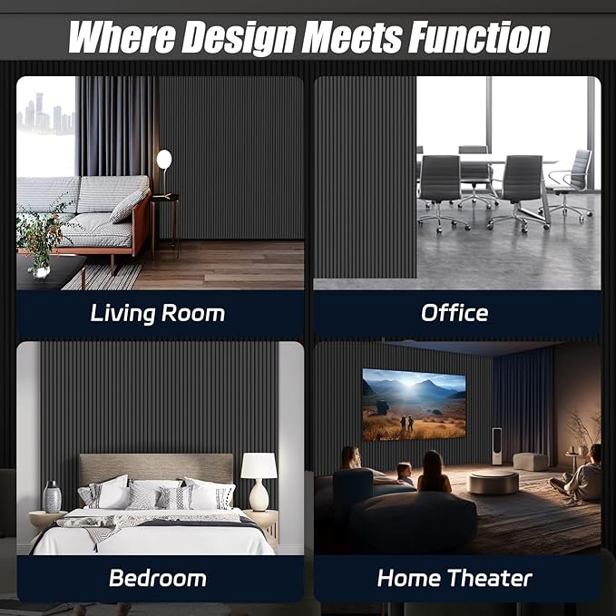 4 Pack 94.5" × 11" Wood Panels for Wall, Acoustic Soundproof Wall Slat Panels, 3D Wall Panels for Home Office Decoration, Matte Black