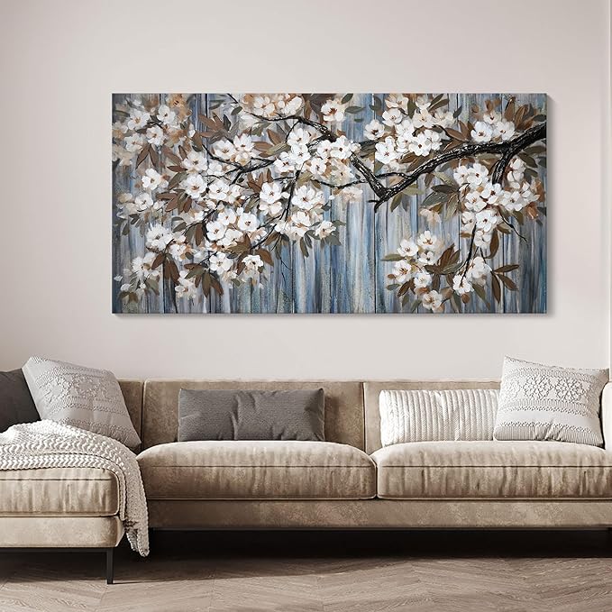 Large Canvas Wall Art for Living Room Wall Decor Abstract White Flower Tree with Gray Driftwood Picture Modern Framed Canvas Prints Artwork Ready to Hang for Bedroom Home Wall Decoration size 29x58