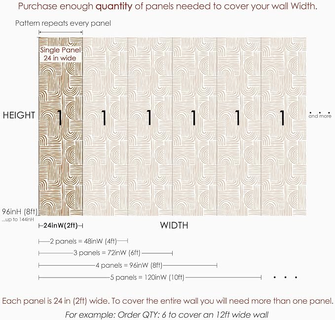 Minimalist Abstract Lines Wallpaper | Removable Self Adhesive Brown Boho Wallpaper | Geometrical Rounded Lines Peel and Stick Wallpaper (1 roll 24" W x 60" H)