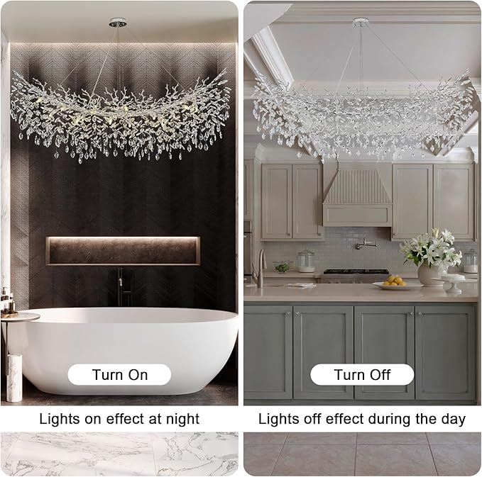 Modern Crystal Chandelier, 63" Large Rectangular Chandeliers for Dining Room Silver Tree Branch Chandeliers Over Table, 16 Lights High Ceiling Chandelier for Living Room Foyer