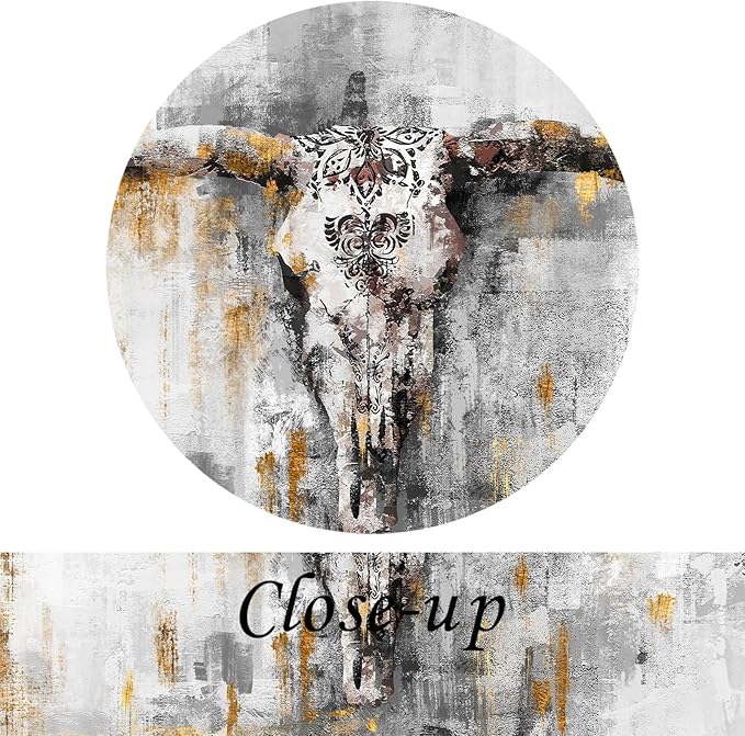 KREATIVE ARTS Vintage Bull Skull Canvas Wall Art 20x40 Inch Longhorn Head Print with Black Frame Rustic Cow Skull Painting for Farmhouse Living Room Bedroom Western Country Wildlife