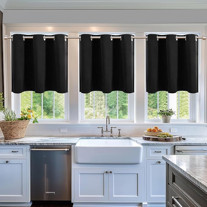 ChrisDowa Blackout Curtains 36 Inches Long for Living Room, Grommet Thermal Insulated Room Darkening Curtains for Bedroom (1 Panel Set, Black, 42W x 36L)