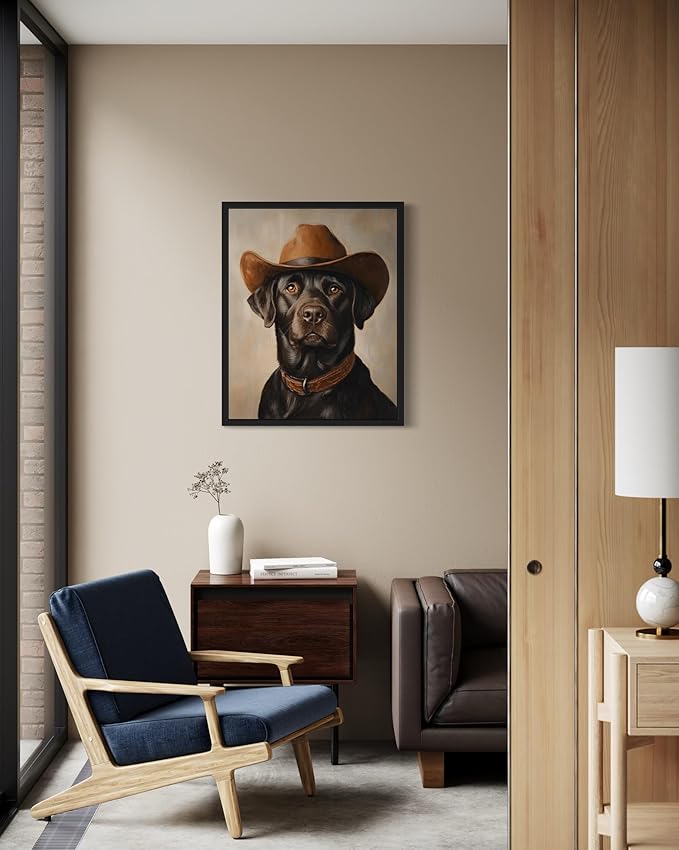 Labrador Retriever Cowboy Art Print Poster Wall Art, Western Country Farmhouse Wild West for Bedroom, Bathroom, Living Room Art Decor 58 (Labrador Retriever, 8 x 10 inches, Unframed)