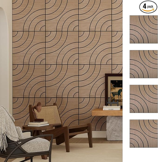 4 Packs Acoustic Wall Panels - Self-Adhesive 3D Wood Slat Wall Panel- Peel and Stick Sound Absorbing Panels for Noise Reducing - Feature Wall Decor for Home & Office