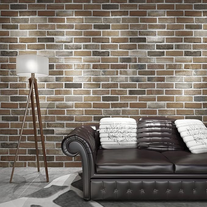 Art3d 10-Pack 52.5 Sq.Ft Faux Brick 3D Wall Panels Peel and Stick in Gray Brown, Self Adhesive Waterproof Foam Wallpaper for Bedroom, Bathroom, Kitchen