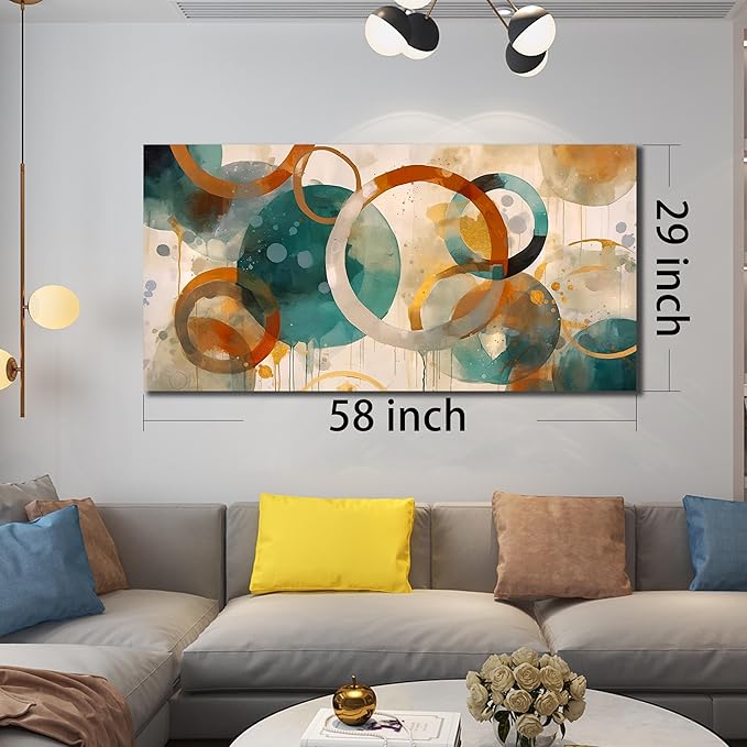 CANEITO Abstract Wall Art for Living Room, Circle Canvas Wall-Decor for Bedroom, Geometric Print Artwork, Size 59 x 29 Inches