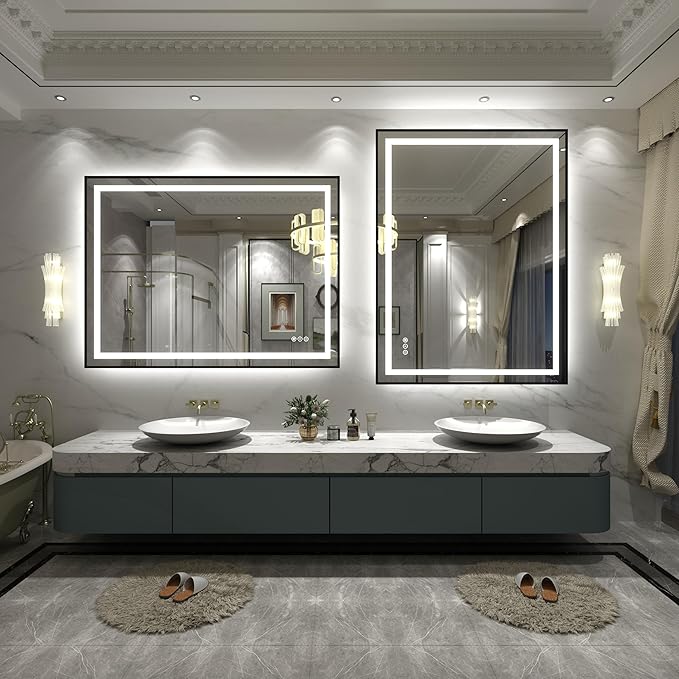 48x36 Framed LED Lighted Bathroom Mirror, Dimmable Vanity Mirror with Lights, Backlit and Front Lighted, Anti-Fog, Shatter-Proof, Memory (Horizontal & Vertical)