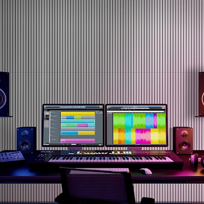 BUBOS 10 Pack Large Acoustic Panels, 48"X 12"X 0.4" Sound Proof Panels for Walls,Decorative Self-Adhesive Acoustical Wall Panels,3D Slat Sound Panels for Home Office Studio (White 01)