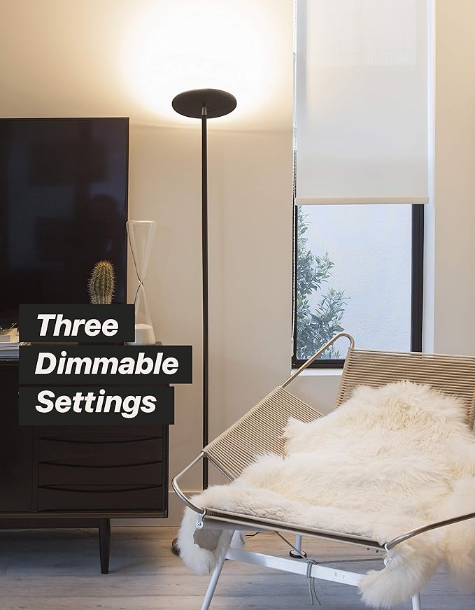 Brightech Sky LED Floor lamp, Torchiere Super Bright Floor Lamp for Living Rooms & Offices - Dimmable, Tall Standing Lamp for Bedroom Reading - Bronze