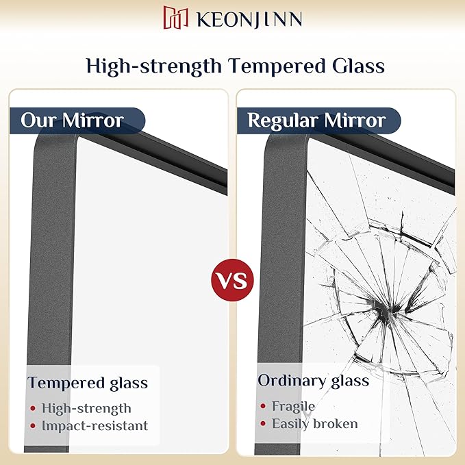 Keonjinn Black Bathroom Mirror for Over Sink, 16 x 20 Inch Rounded Rectangle Bathroom Vanity Mirror, Matte Black Farmhouse Mirror for Wall, HD Tempered Glass, Seamless Aluminum Alloy Frame Mirror