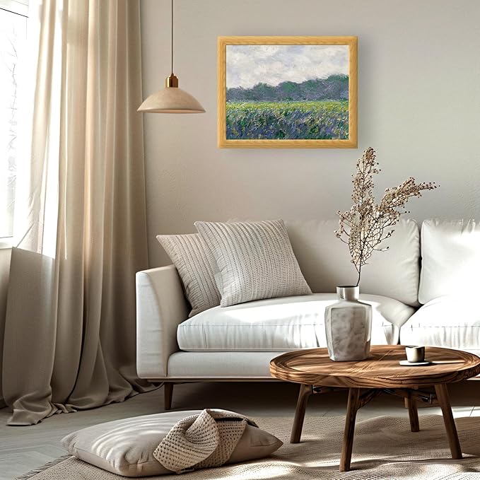 Brivoria Framed Canvas Wall Art Vintage Decor, Impressionist Landscape with Yellow Irises Purple Flowers and Bold Brushwork for Living Room Statement Wall or Botanical Gallery Display, 16"x20"