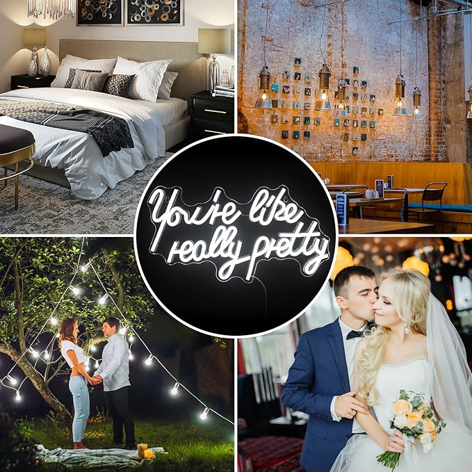 Lucunstar You're Like Really Pretty Neon Sign Led Sign White Led Neon Light for Wall Decor Light Sign for Wedding Dimmable Switch with USB Connectivity Neon Sign for Bedroom Decor Home Wall Decor