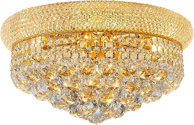 7-Light Crystal Flush Mount Chandelier Ceiling Light Fixture for Living Room Dining Room Bedroom Foyer Entryway Hallway Closet Bathroom (Gold D18)