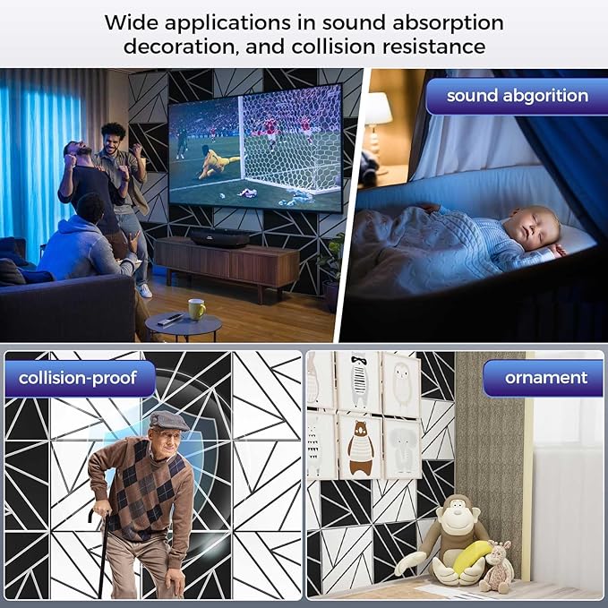 8 Pack 2-Layer Large Soundproof Wall Panels, 15.7 x 15.7 x 0.43 in Sound Proof Foam Panels for Walls,0.9lb/ft* High Density, 3D Acoustic Panels,Artistic Noise Dampening Panels Black&White