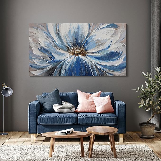 Mofutinpo Large Flower Canvas Wall Art for Living Room Large White Blue Flower Picture Giclee Prints Painting Wall Decor Artwork Ready to Hang for Home Bedroom Wall Decoration Size 29x58
