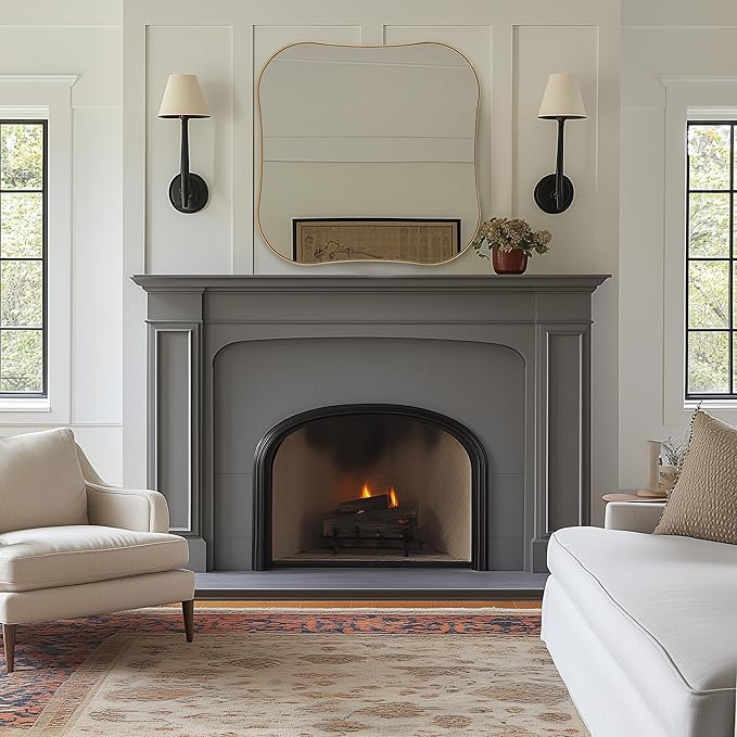 ANDY STAR Brushed Gold Square Bathroom Mirror, 30x30 Inch Contempoary Scalloped Brass Mirrors for Wall in 1 Inch Unique Concave Wavy Stainless Steel Metal Design Ideal for Home Decor Wall Mounted