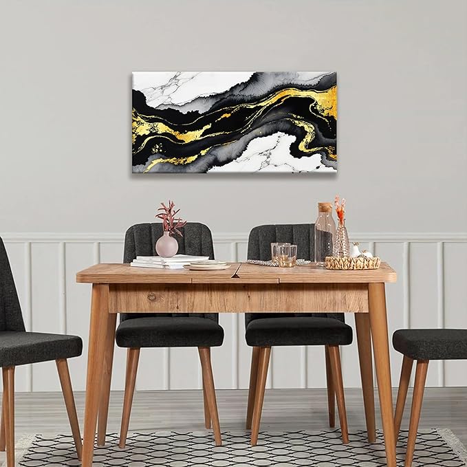 Black And Gold Abstract Wall Art Small Size Home Wall Decoration Modern Minimalist Abstract Wall Decor Canvas Art Wall Decor Marble Texture Painting Pictures For Bedroom Office Artwork 20"X40"
