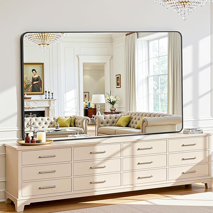 Antok Wall Mirror, 30"x50" Bathroom Vanity Mirror, Anti-Rust HD Tempered Glass, Wall Mounted Mirrors for Living Room, Entryway, Black Frame, Rect