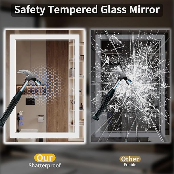 32"x40" LED Bathroom Mirror with Lights, Anti-Fog, Backlit + Front Lit, Dimmable, Led Vanity Mirror for Wall, Lighted Bathroom Mirror, 3 Colors, Shatter-Proof Tempered Glass