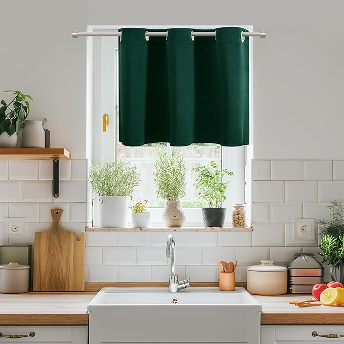 ChrisDowa Blackout Curtains 36 Inches Long for Living Room, Grommet Thermal Insulated Room Darkening Curtains for Bedroom (1 Panel Set, Forest Green, 42 x 36 Inch)