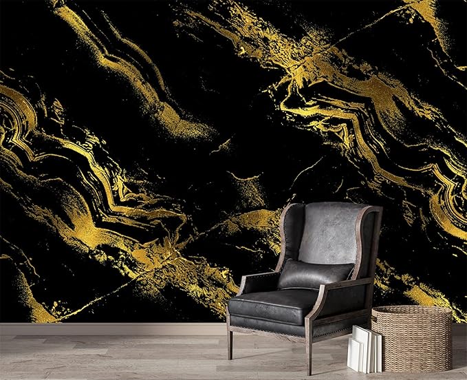 Black Gilded Marble Wall Mural Wallpaper for Bedroom 178" x 117"