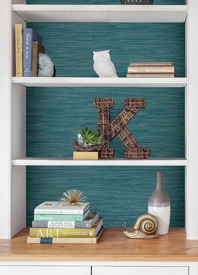 NuWallpaper Steel Blue Grassweave Peel & Stick Wallpaper, NU2874