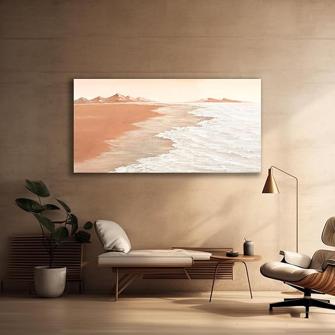 Belmrxne Beach Wall Art Brown and White Wall Decor Funky Artwork Nature Canvas Painting Artwork for Living Room Bedroom Dining Room Office Home Decor 20x40 Inch