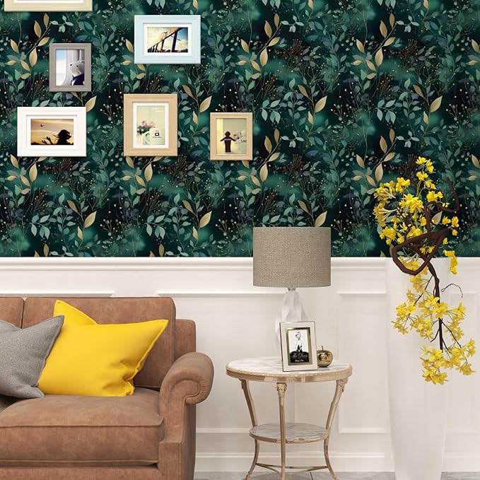Blue Leaf Peel and Stick Wallpaper Gold Leaf Contact Paper Blue Floral Wall Mural Home Vinyl Waterproof Self Adhesive Removable Renter Friendly Wall Paper 17.5" x 78"