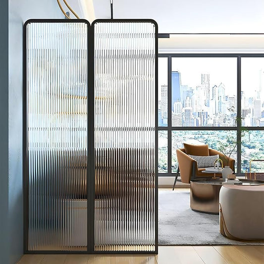 6ft Tall Room Divider, Metal Glass Partition, Folding Privacy Screen, Decorative Freestanding Partition for Room Separation, Modern Design, Ideal for Home or Office Use