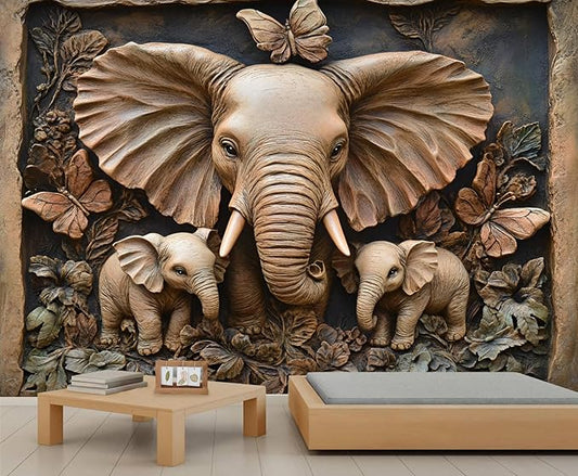 African Elephants Mural Wallpaper, Greek Reliefs Murals, Butterflies Flowers Murals Wallpaper for Living Room Bedroom Home Decor Mural - 118" W x 82.28" H (Not Peel Stick)
