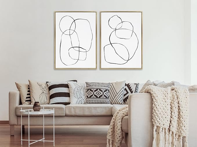 Kate and Laurel Sylvie 871 Modern Circles & 869 Going in Circles Framed Canvas Wall Art Set by Teju Reval of SnazzyHues, 2 Piece Set 28x38 Bright Gold, Modern Abstract Art for Wall